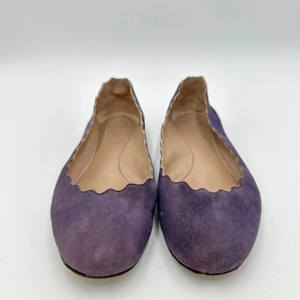 Chloé Suede Scalloped Accent‎ Ballet Flats suede purple ballerina 37.5 US 7.5